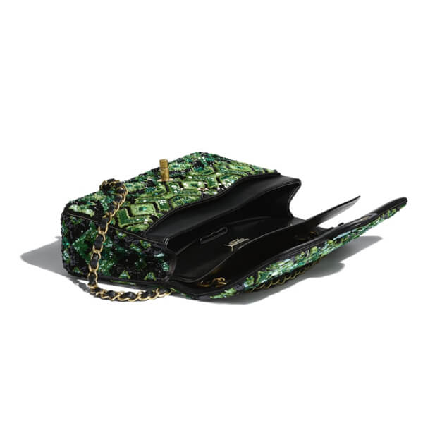 ★シャネル★ クラシック ハンドバッグ スパンコール グリーン A01112 B04832 NB248